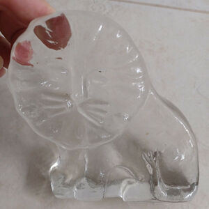 Vintage Clear Glass Lion Paperweight, Modern Glass Lion Figurine